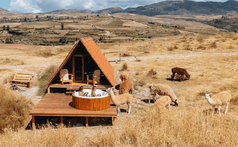 Wooden hut with hot tub in Peru.
